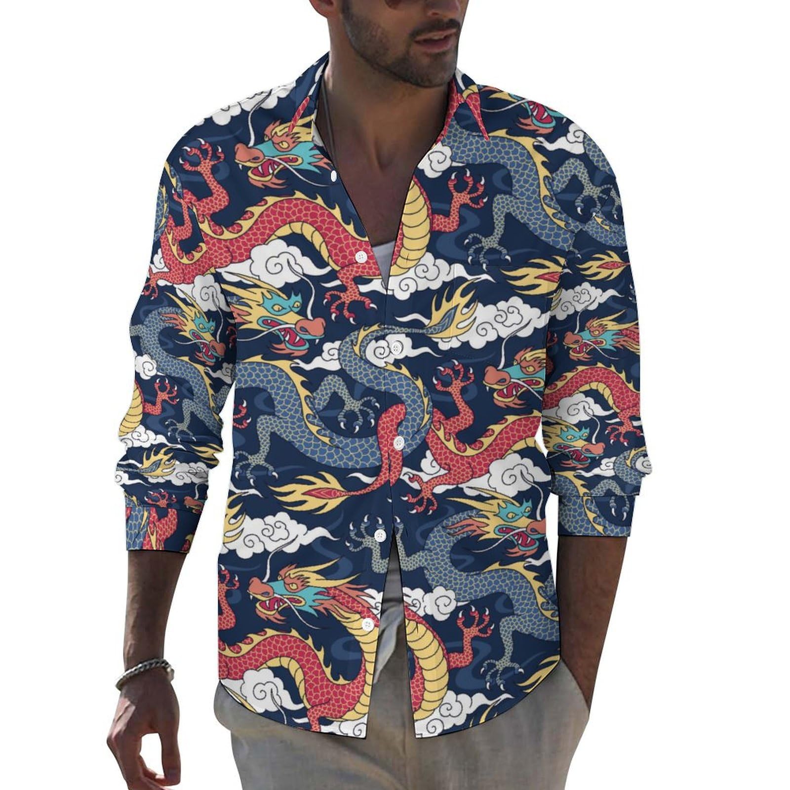 Amazon.co.jp: 龍柄 ドラゴン メンズ シャツ 秋服 長袖 Tシャツ